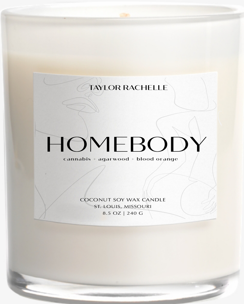 Homebody candle by Taylor Rachelle scented with agarwood and blood orange