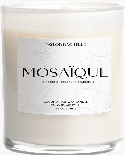 Mosaique candle by Taylor Rachelle scented with pineapple, coconut, and grapefruit 